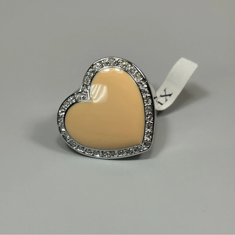 Camille Lucie Cream Enameled CZ Silver Heart Ring